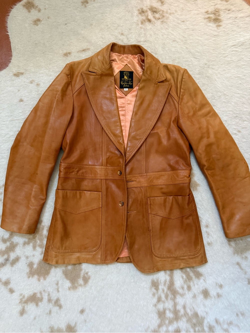 Pristine condition Vintage gem! Tan Leather Blazer Jacket -- Single-Breasted